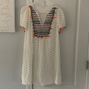 THML‎ PomPom Short  Dress XS bohemian floral multicolored festive beach white